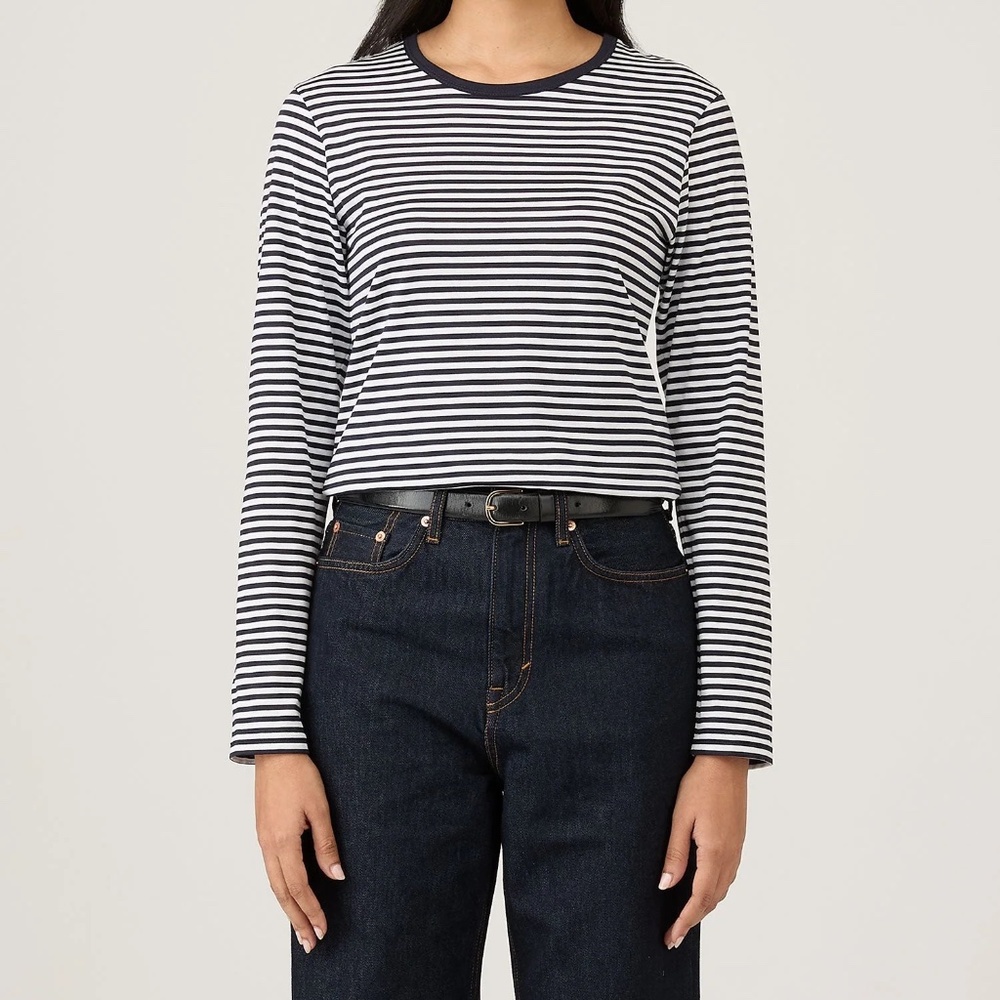 SUNSPEL Women's Long Sleeve Classic Striped T-Shirt, Navy/White